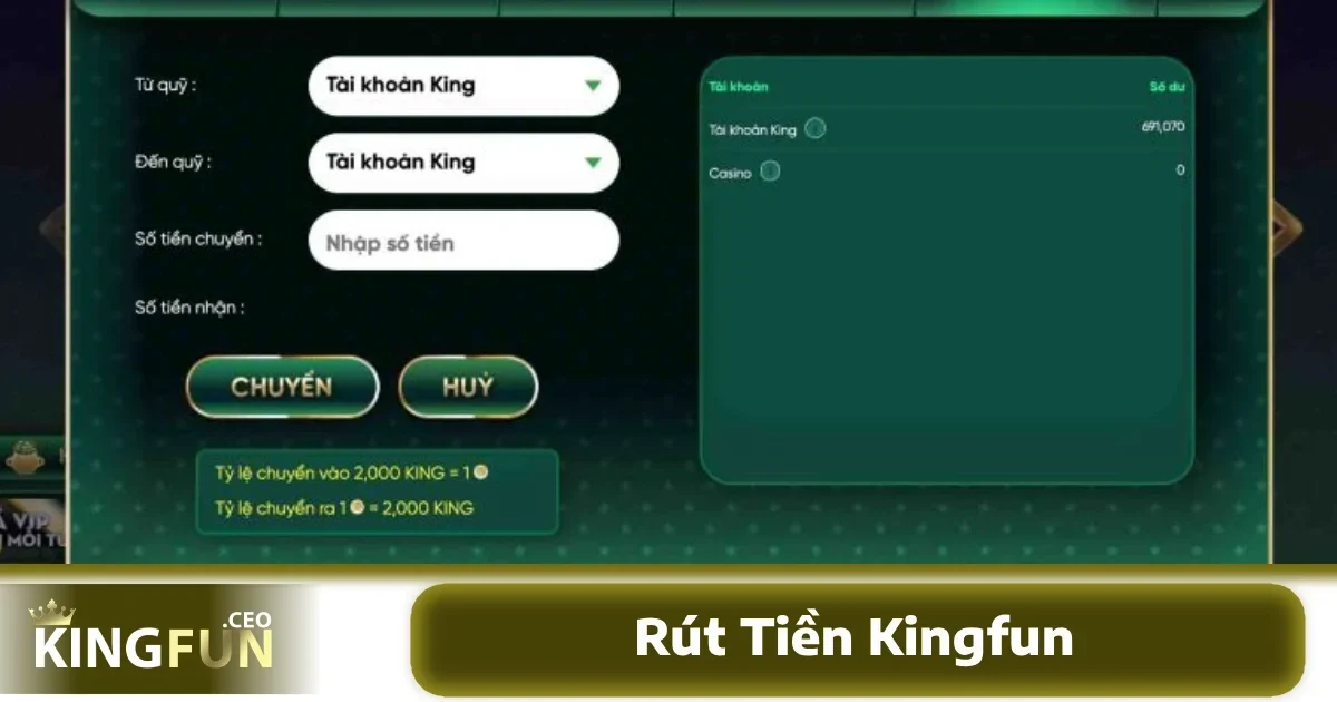 Rút tiền tại KINGFUN cũng rất đơn giản, chỉ cần xác nhận yêu cầu qua hệ thống
